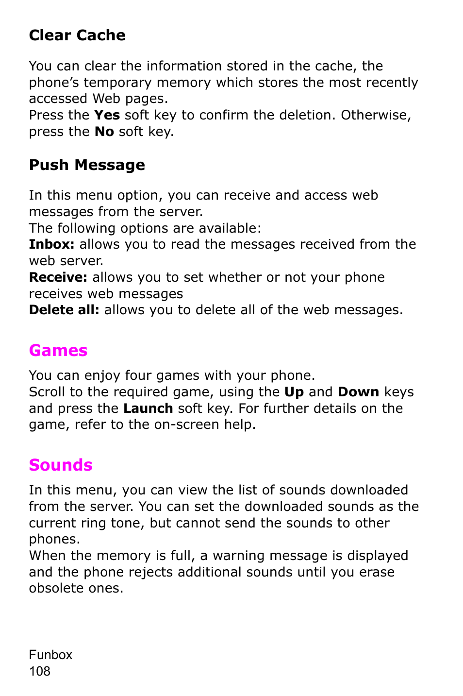 Games, Sounds, Games sounds | Samsung SGH-E105CSATMB User Manual | Page 111 / 165