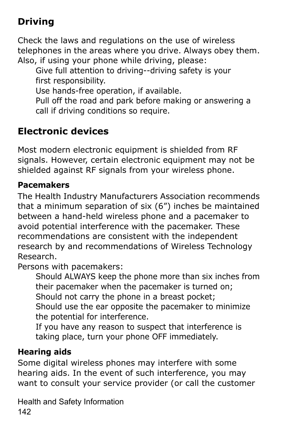 Driving, Electronic devices | Samsung SGH-E105CSATMB User Manual | Page 145 / 165