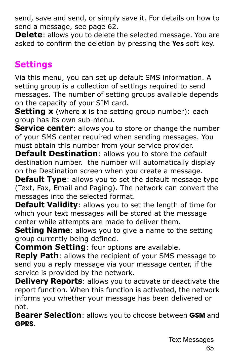 Settings | Samsung SGH-E105CSATMB User Manual | Page 68 / 165