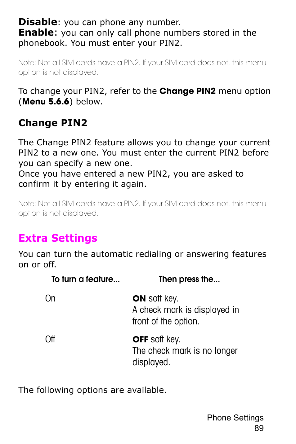 Extra settings | Samsung SGH-E105CSATMB User Manual | Page 92 / 165