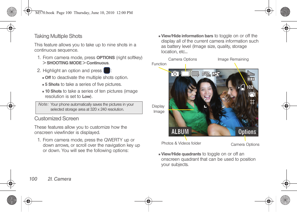 Shots. (see “taking, Album, Options | Samsung SPH-M570ZKASPR User Manual | Page 112 / 211