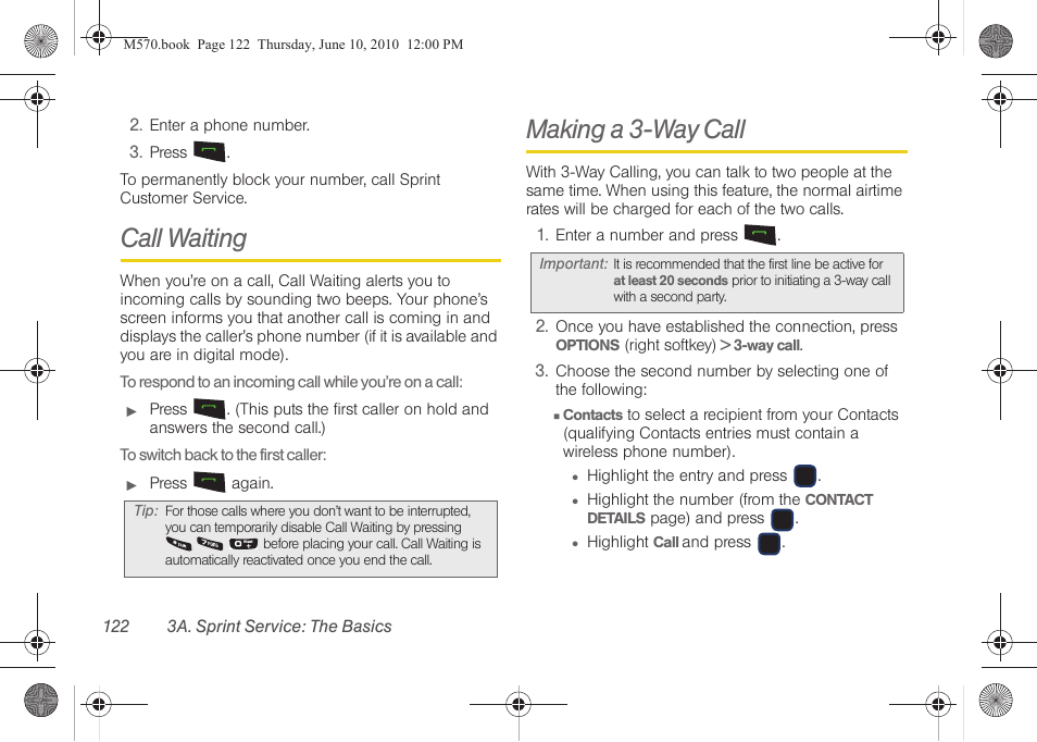 Call waiting, Making a 3-way call | Samsung SPH-M570ZKASPR User Manual | Page 134 / 211