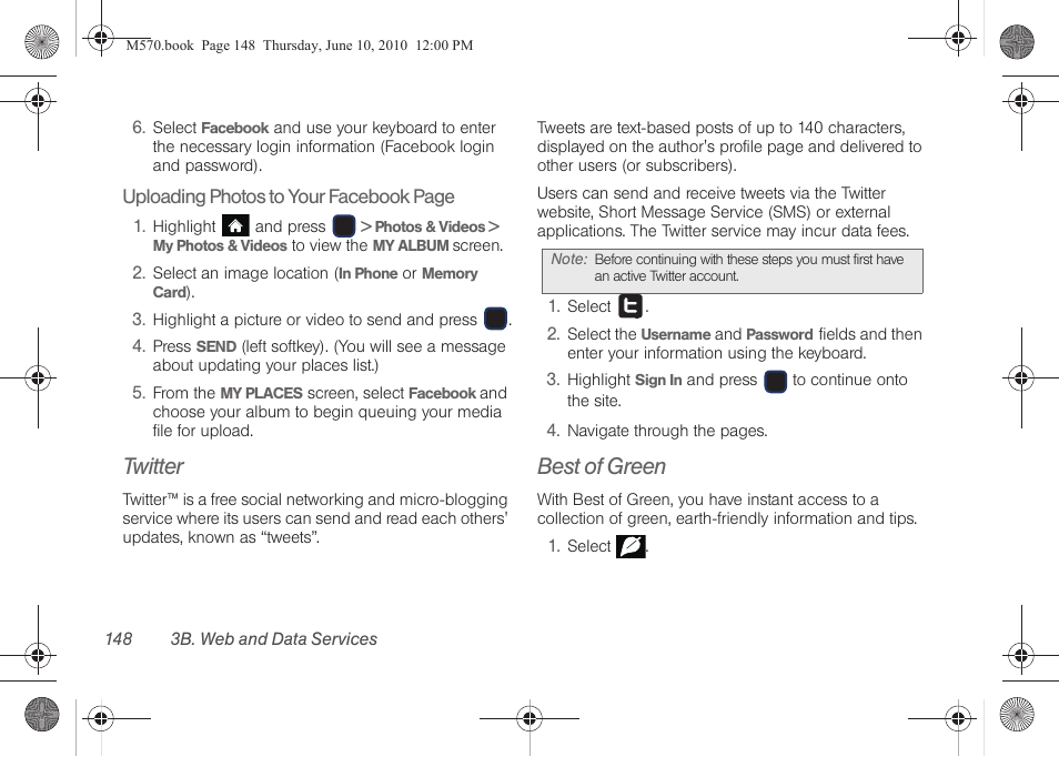 Twitter, Best of green | Samsung SPH-M570ZKASPR User Manual | Page 160 / 211