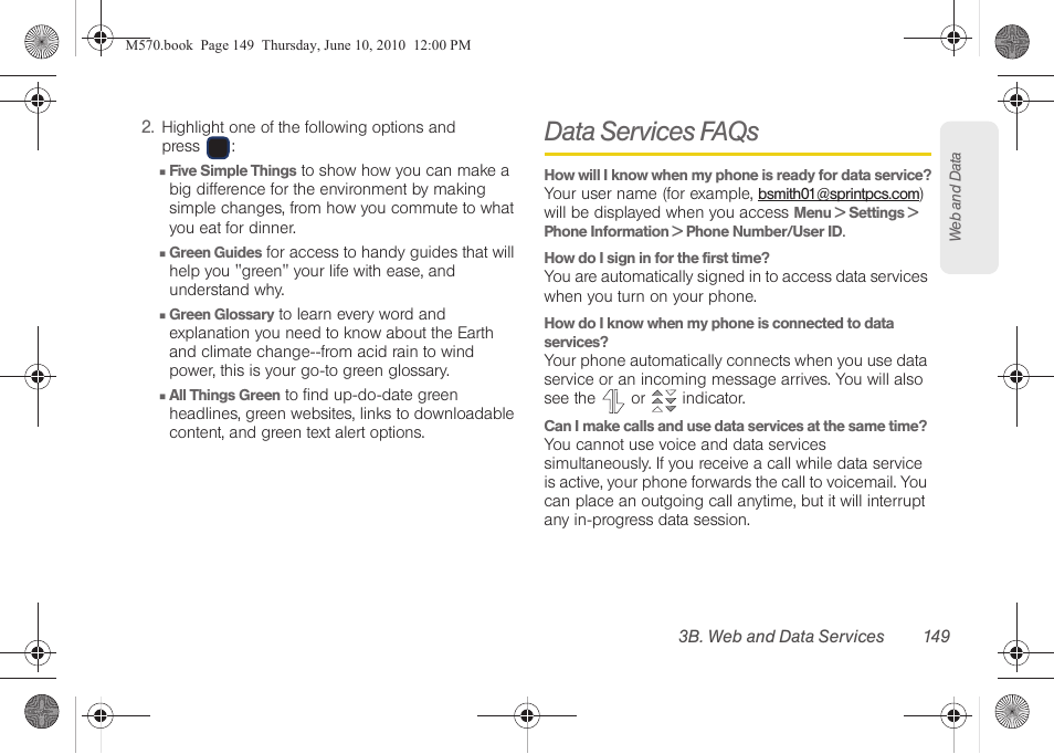 Data services faqs | Samsung SPH-M570ZKASPR User Manual | Page 161 / 211