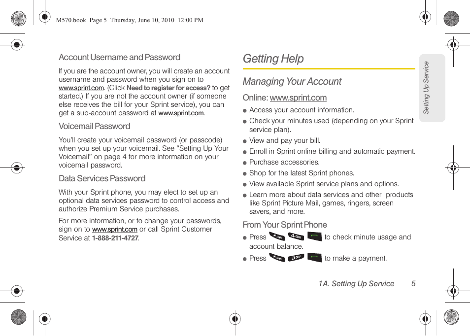 Getting help, Managing your account | Samsung SPH-M570ZKASPR User Manual | Page 17 / 211