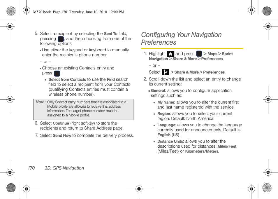 Configuring your navigation preferences | Samsung SPH-M570ZKASPR User Manual | Page 182 / 211