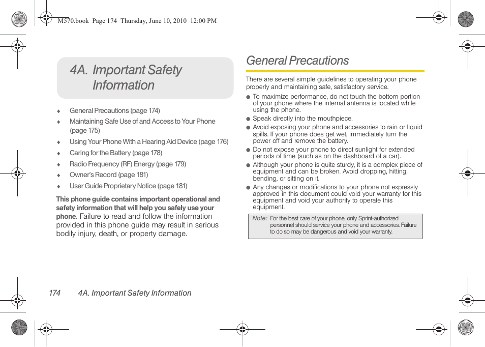 4a. important safety information, General precautions | Samsung SPH-M570ZKASPR User Manual | Page 186 / 211