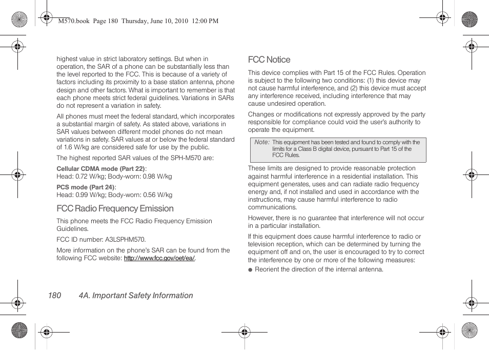 Fcc radio frequency emission, Fcc notice | Samsung SPH-M570ZKASPR User Manual | Page 192 / 211