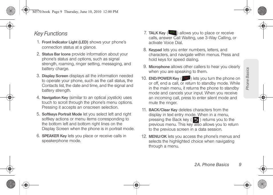 Key functions | Samsung SPH-M570ZKASPR User Manual | Page 21 / 211