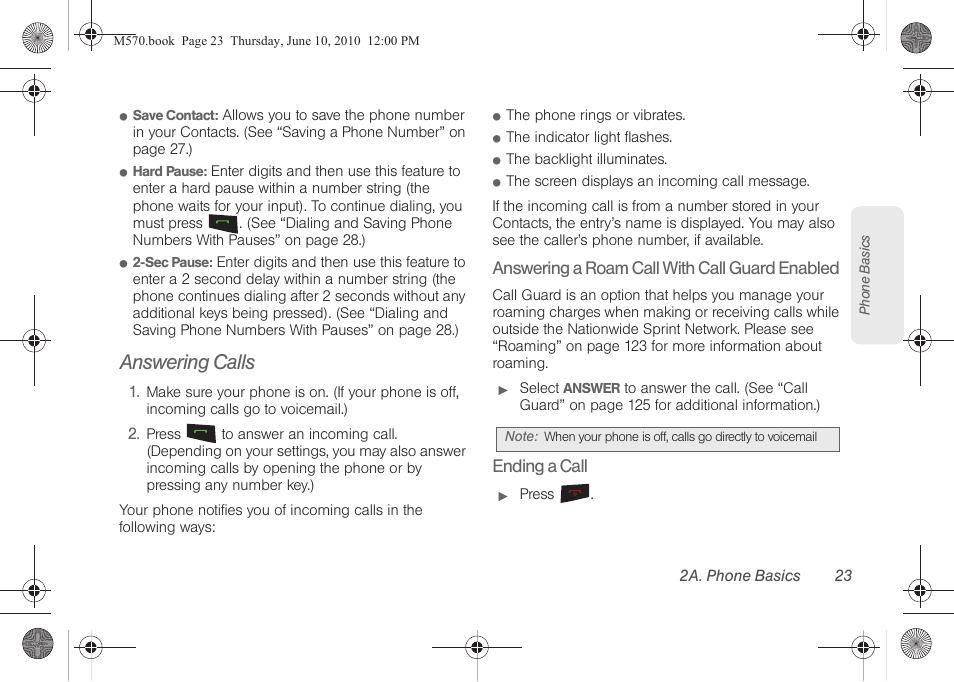 Answering calls | Samsung SPH-M570ZKASPR User Manual | Page 35 / 211