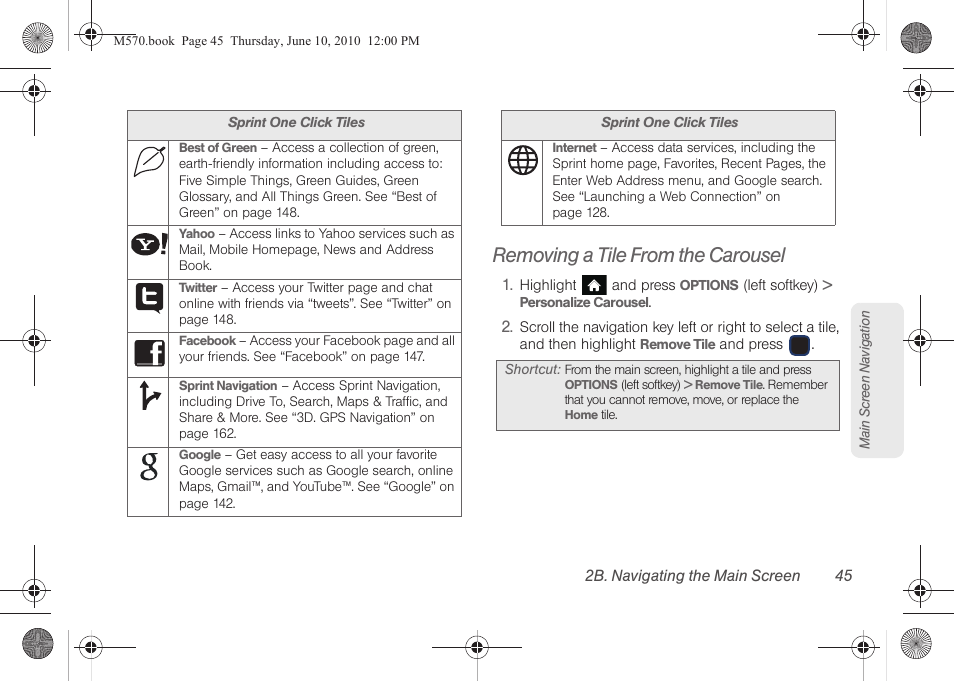 Removing a tile from the carousel | Samsung SPH-M570ZKASPR User Manual | Page 57 / 211