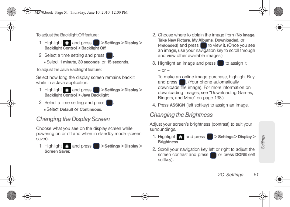 Changing the display screen, Changing the brightness | Samsung SPH-M570ZKASPR User Manual | Page 63 / 211