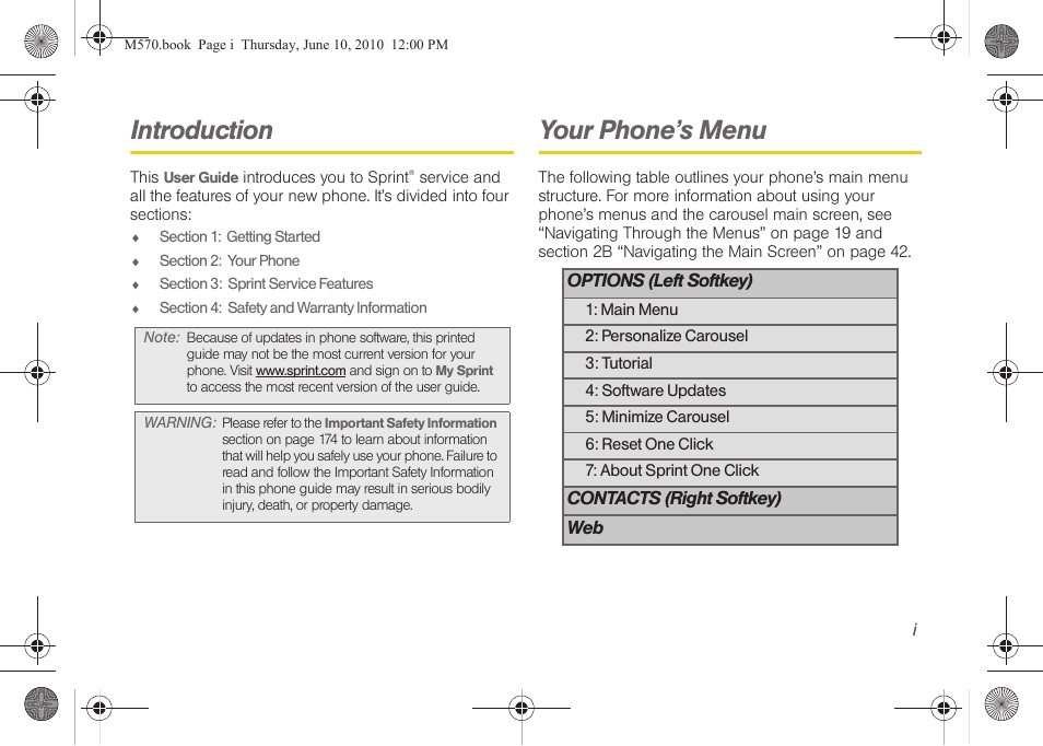 Introduction, Your phone’s menu | Samsung SPH-M570ZKASPR User Manual | Page 7 / 211