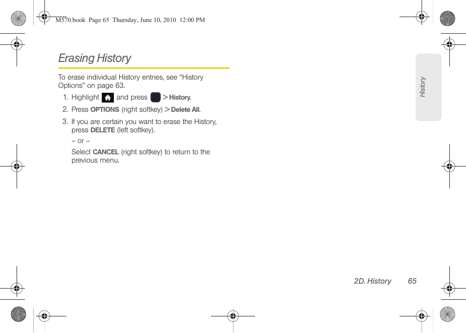 Erasing history | Samsung SPH-M570ZKASPR User Manual | Page 77 / 211