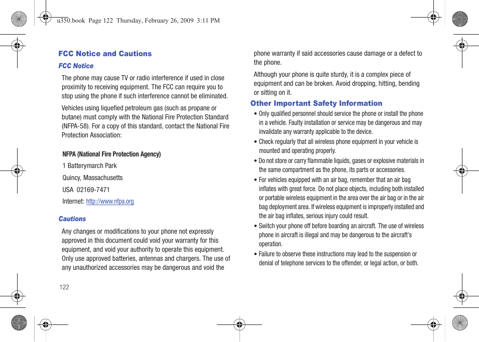 Fcc notice and cautions, Other important safety information | Samsung SCH-U350MAAVZW User Manual | Page 126 / 143