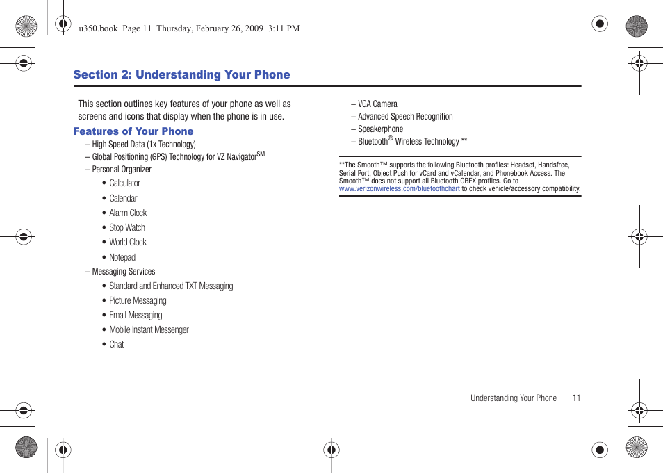 Section 2: understanding your phone, Features of your phone | Samsung SCH-U350MAAVZW User Manual | Page 15 / 143
