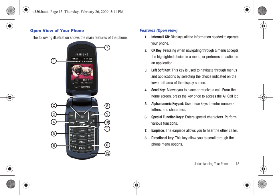 Open view of your phone | Samsung SCH-U350MAAVZW User Manual | Page 17 / 143