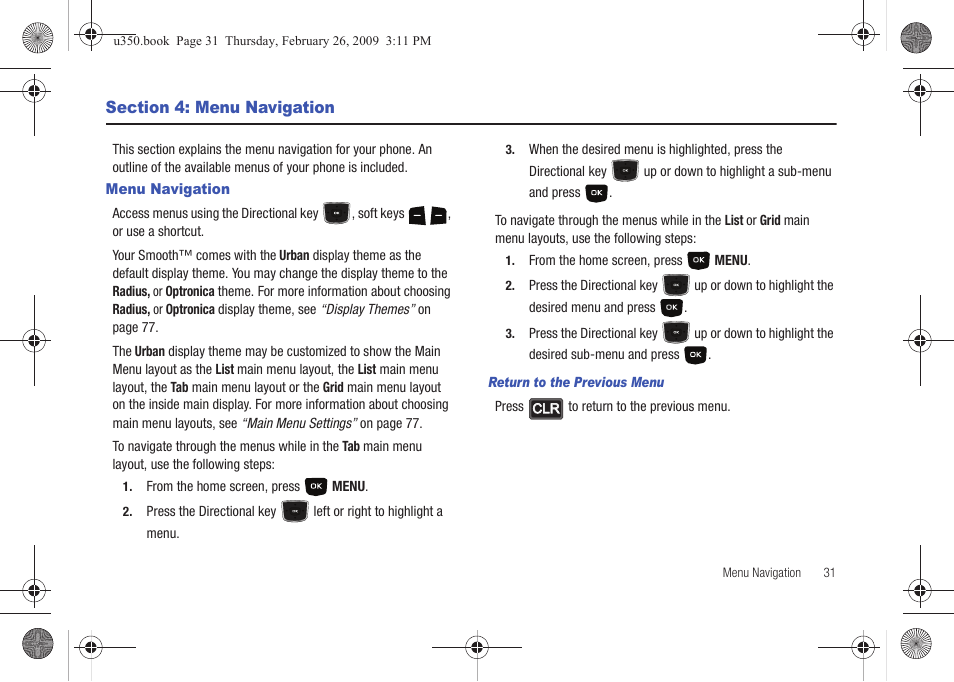 Section 4: menu navigation, Menu navigation | Samsung SCH-U350MAAVZW User Manual | Page 35 / 143