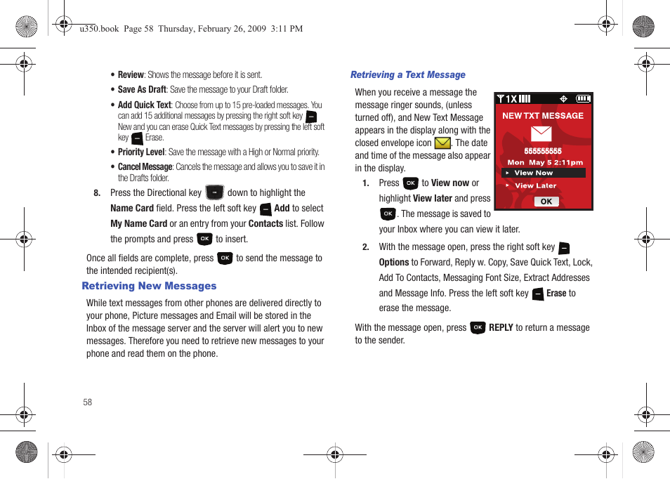 Retrieving new messages | Samsung SCH-U350MAAVZW User Manual | Page 62 / 143