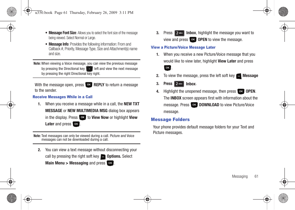 Message folders | Samsung SCH-U350MAAVZW User Manual | Page 65 / 143