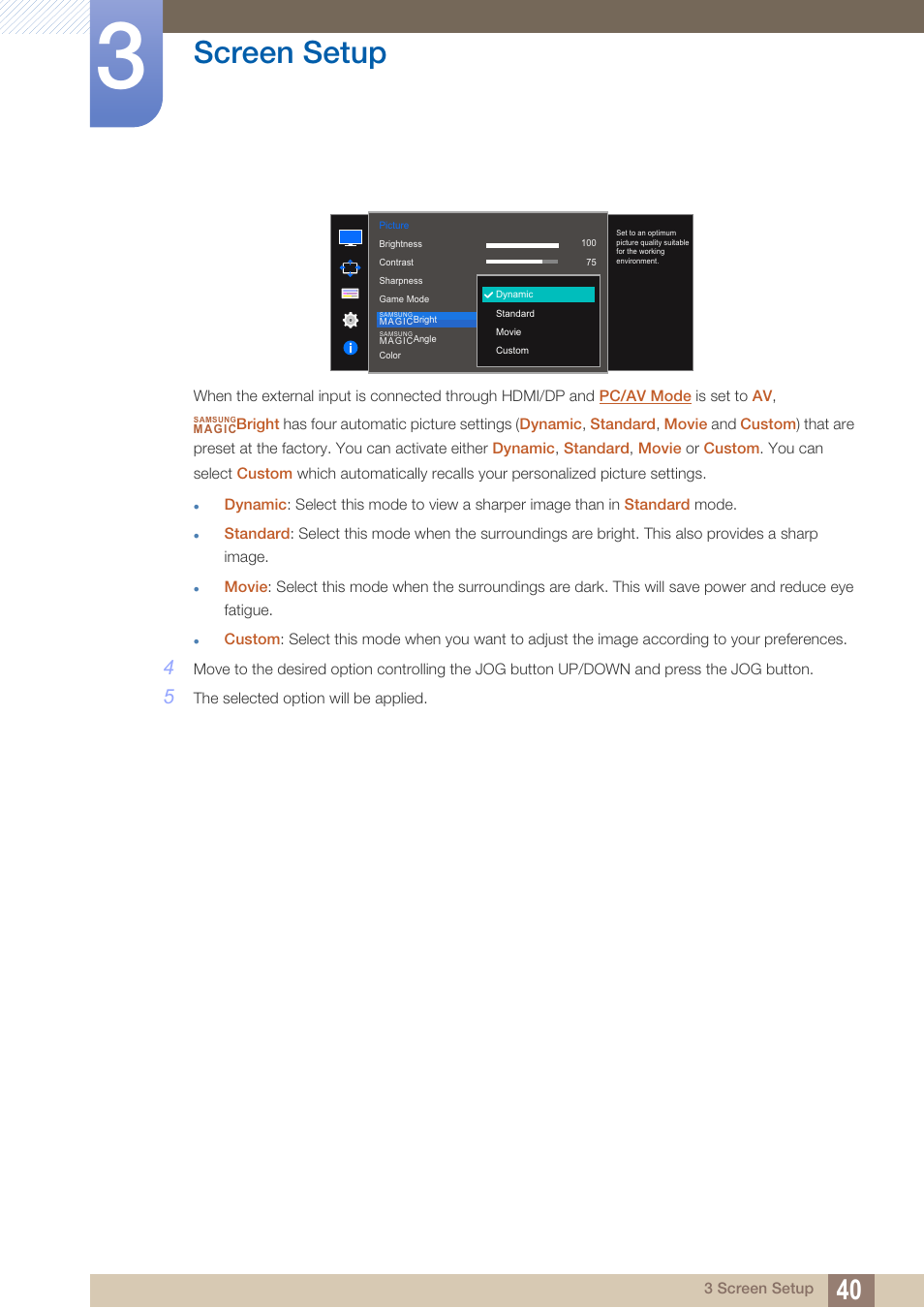 Screen setup | Samsung LU28D590DS-ZA User Manual | Page 40 / 101