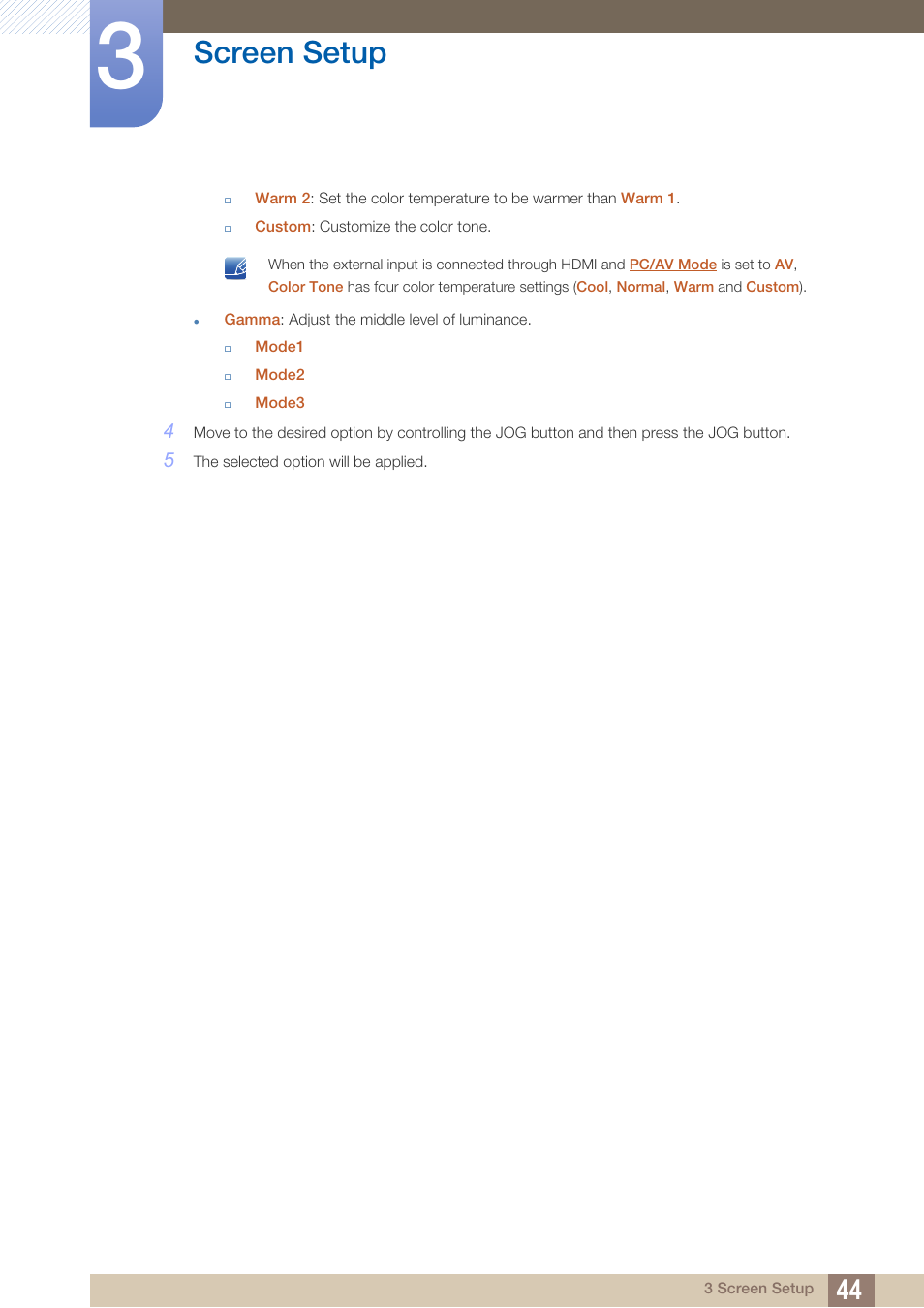 Screen setup | Samsung LU28D590DS-ZA User Manual | Page 44 / 101