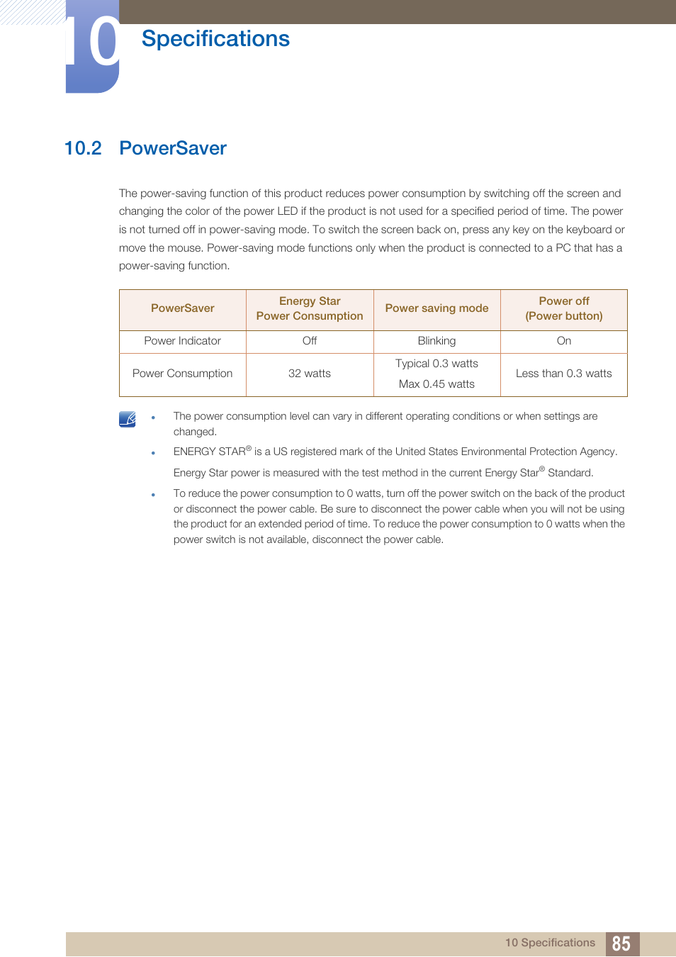2 powersaver, Powersaver, Specifications | Samsung LU28D590DS-ZA User Manual | Page 85 / 101