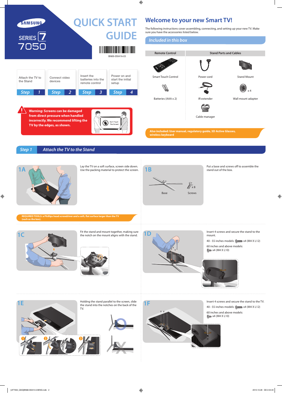 Samsung UN60F7050AFXZA User Manual | 2 pages