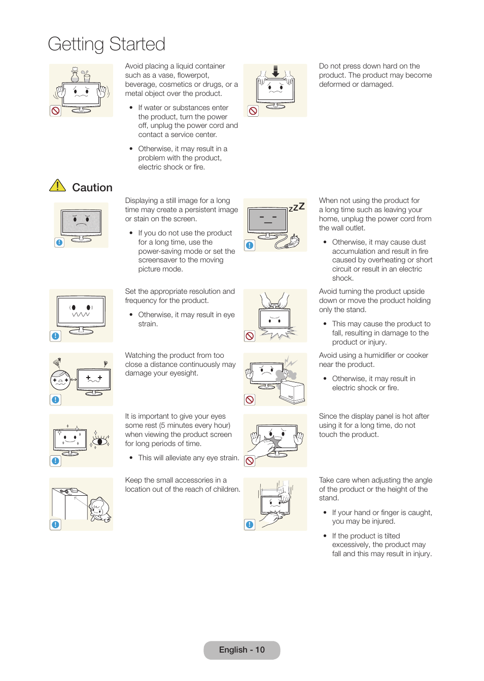 Getting started, Caution | Samsung LT27B750NDX-ZA User Manual | Page 10 / 156