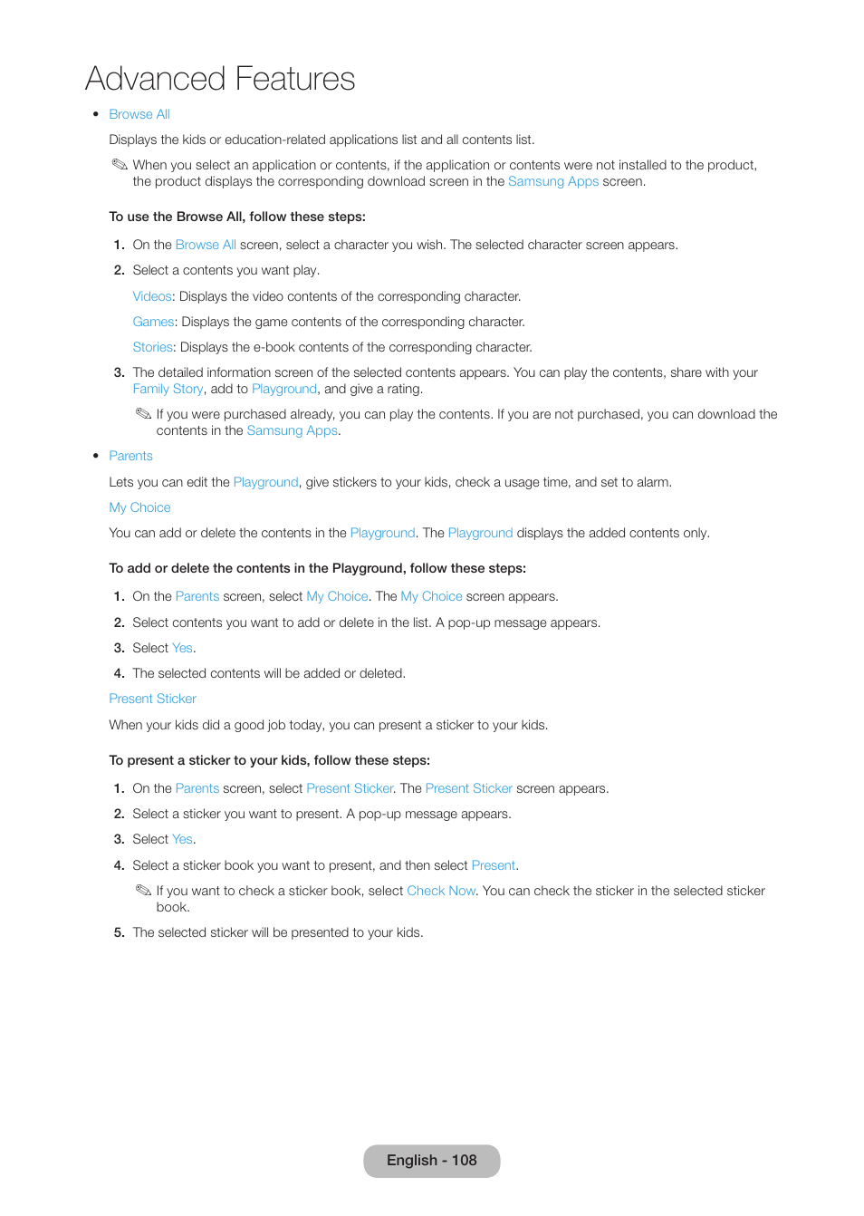 Advanced features | Samsung LT27B750NDX-ZA User Manual | Page 108 / 156