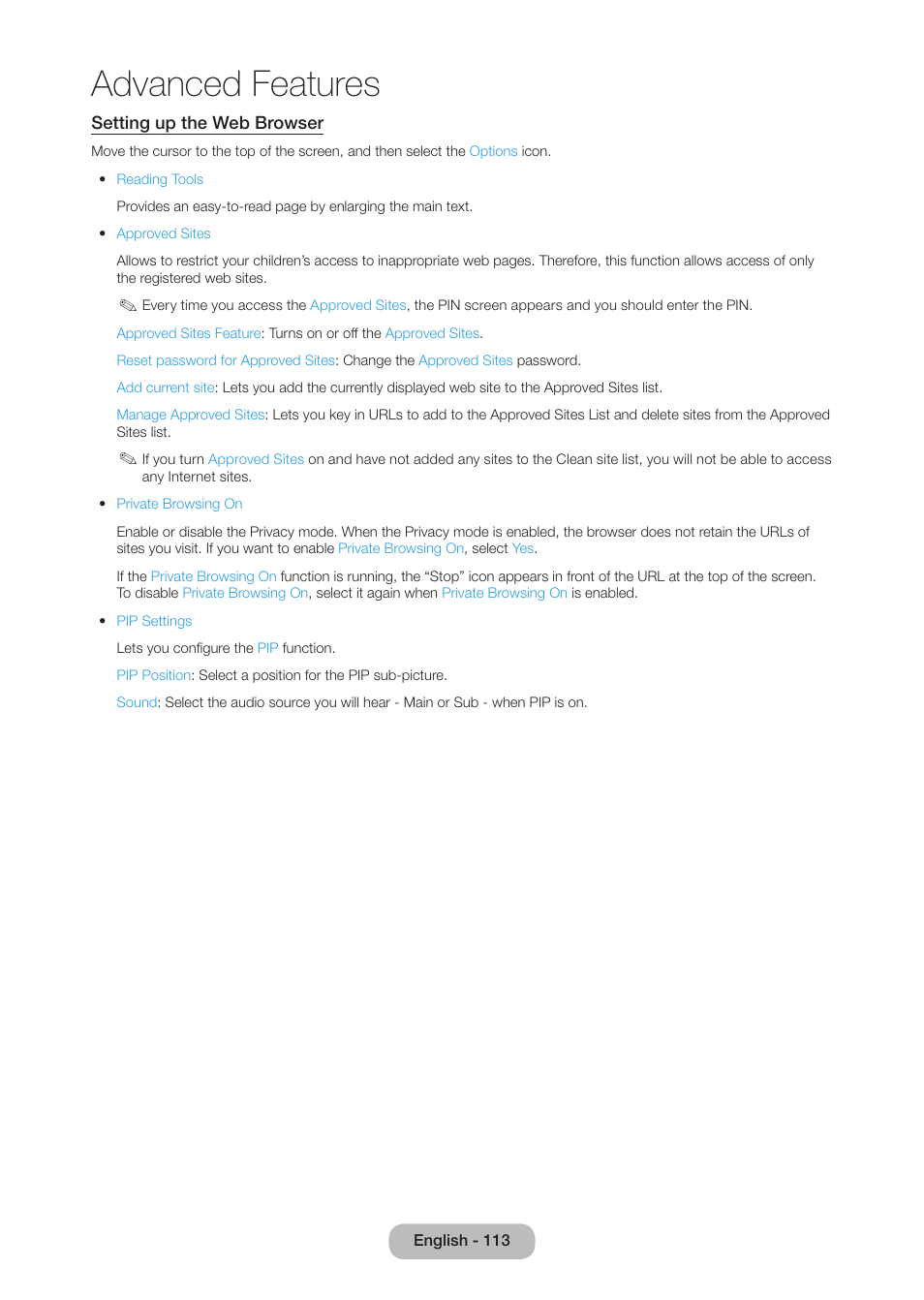 Advanced features | Samsung LT27B750NDX-ZA User Manual | Page 113 / 156
