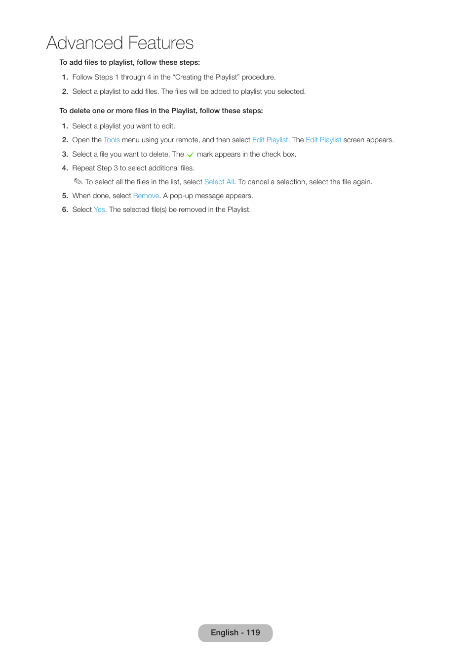 Advanced features | Samsung LT27B750NDX-ZA User Manual | Page 119 / 156