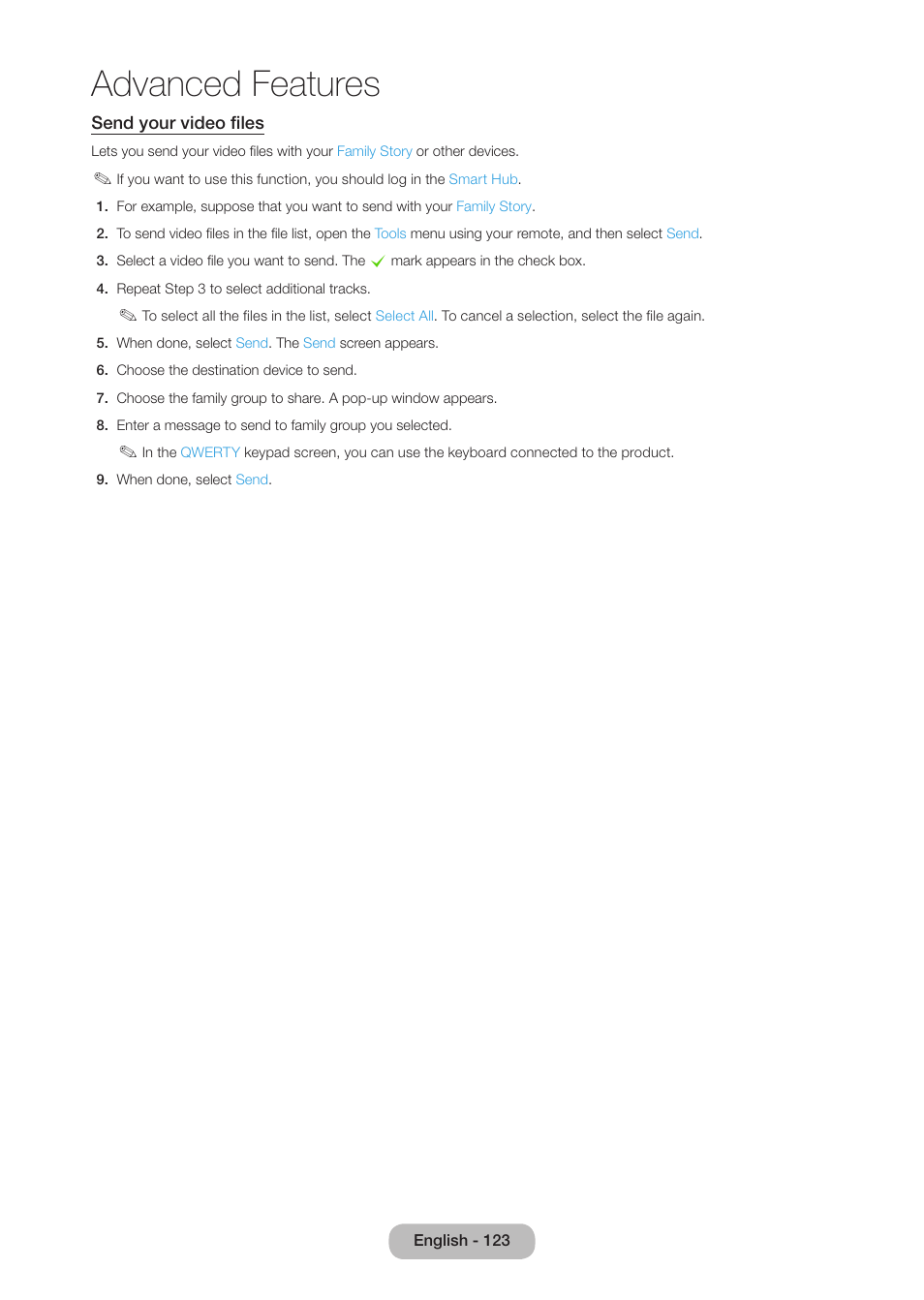 Advanced features | Samsung LT27B750NDX-ZA User Manual | Page 123 / 156