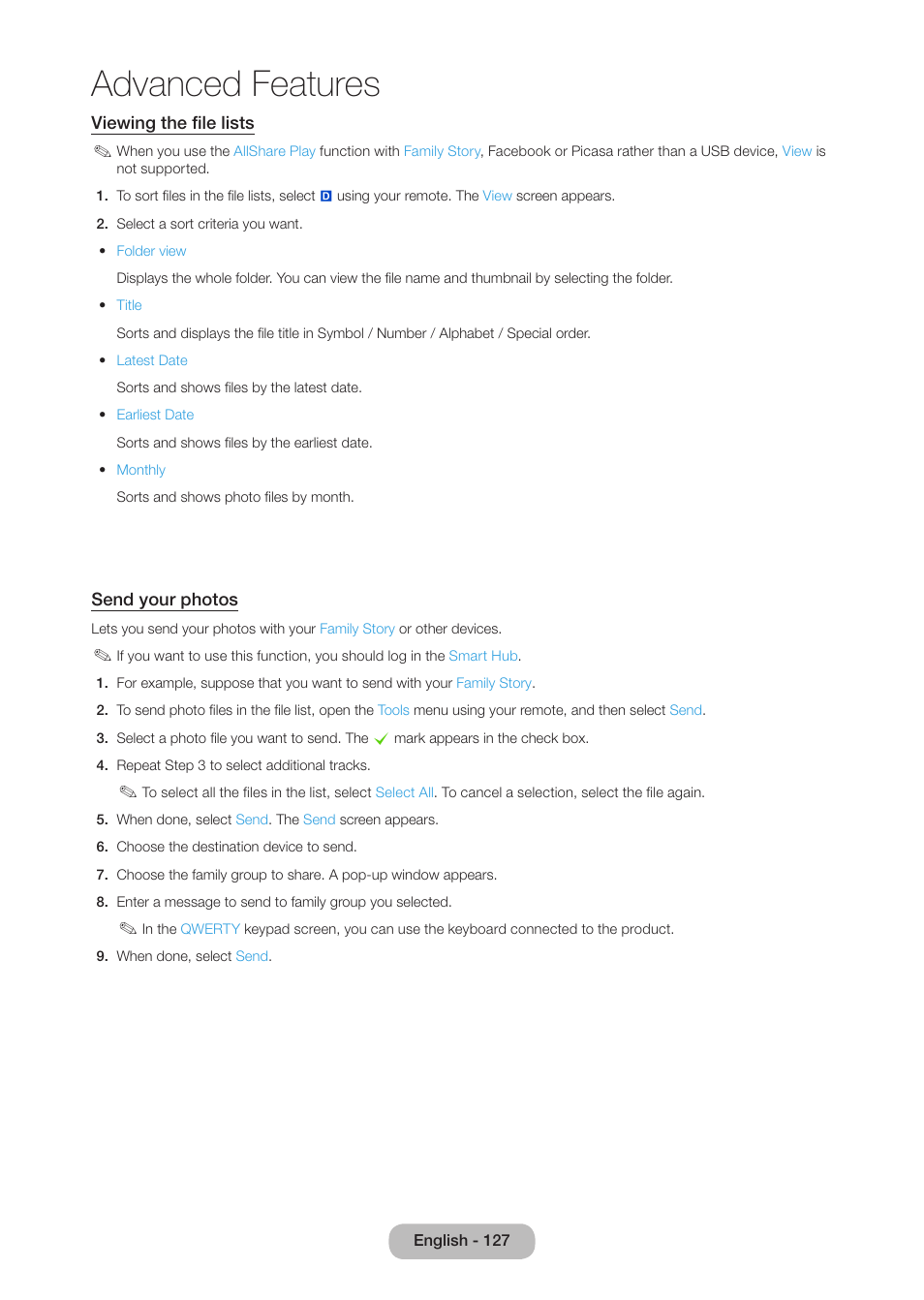 Advanced features | Samsung LT27B750NDX-ZA User Manual | Page 127 / 156