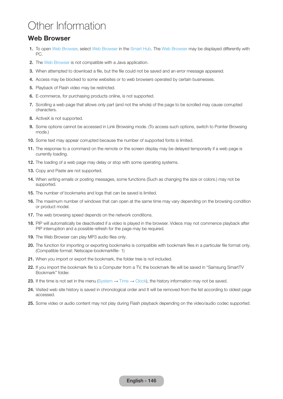 Other information, Web browser | Samsung LT27B750NDX-ZA User Manual | Page 146 / 156