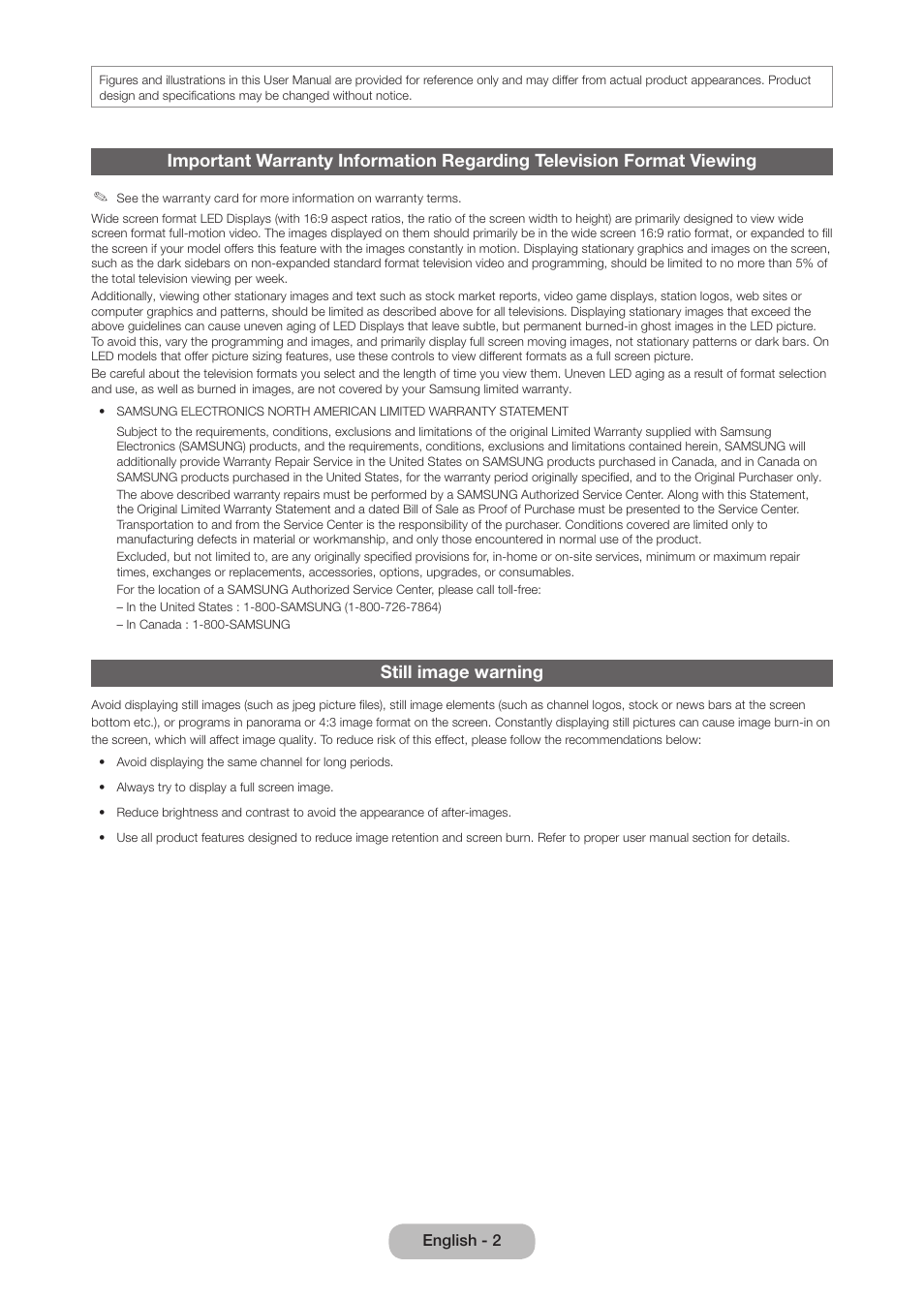 Still image warning | Samsung LT27B750NDX-ZA User Manual | Page 2 / 156