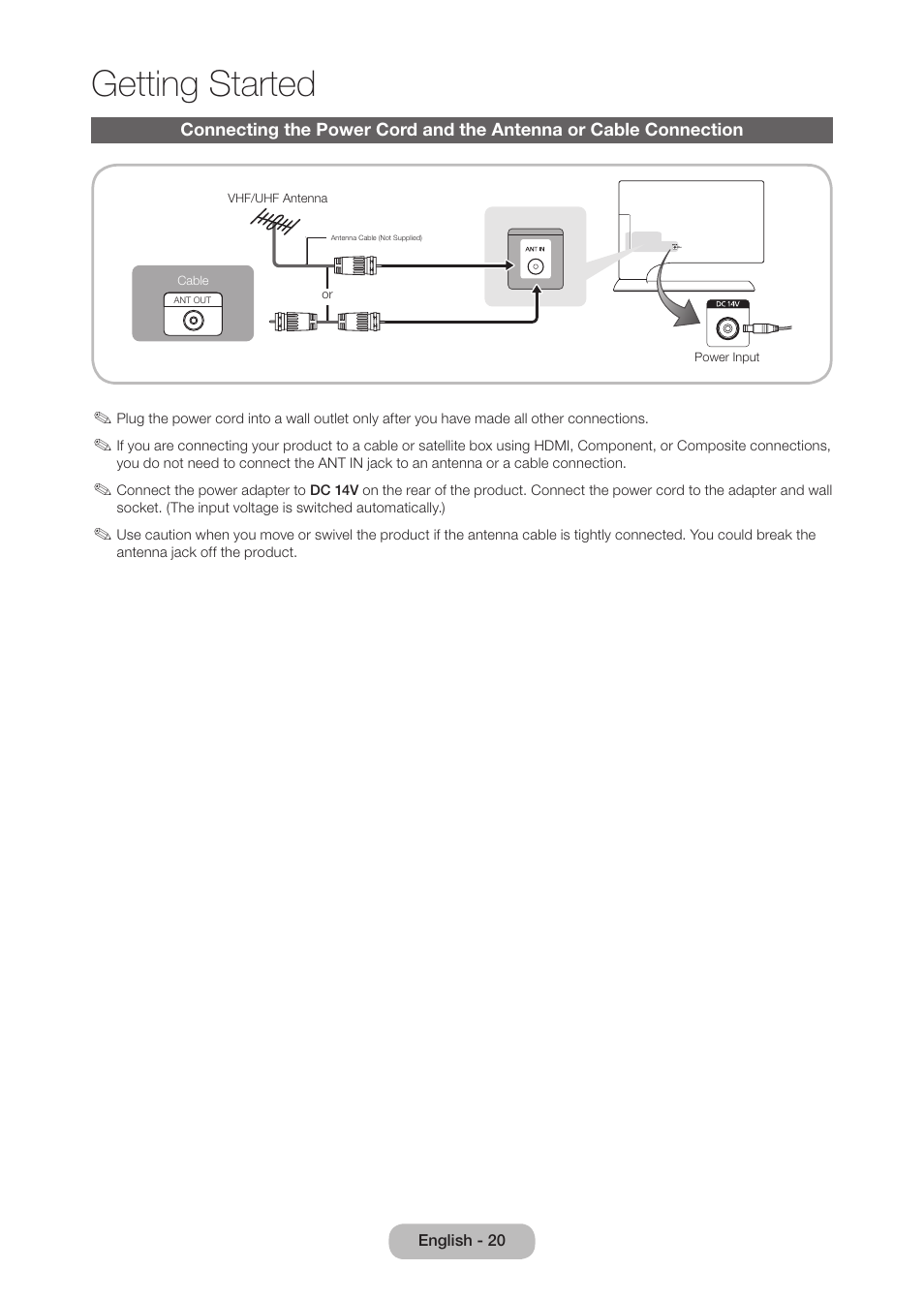 Getting started | Samsung LT27B750NDX-ZA User Manual | Page 20 / 156