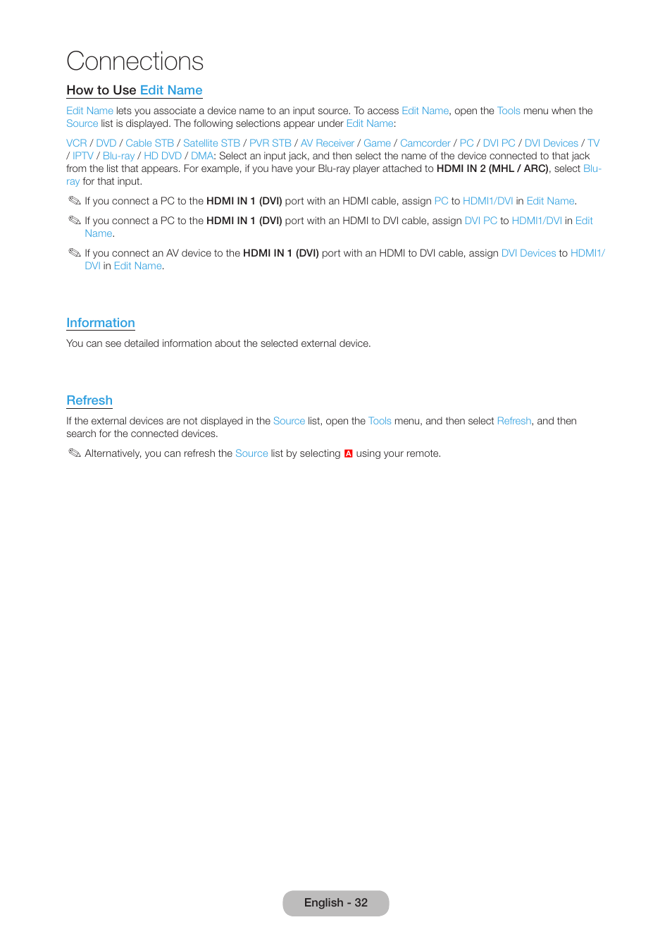 Connections | Samsung LT27B750NDX-ZA User Manual | Page 32 / 156