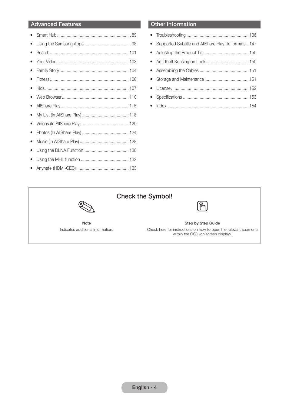 Check the symbol | Samsung LT27B750NDX-ZA User Manual | Page 4 / 156