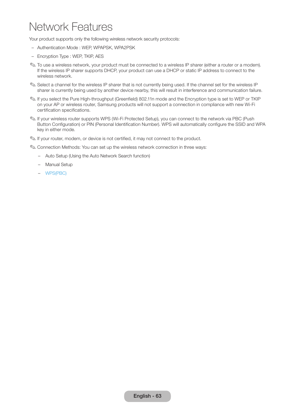 Network features | Samsung LT27B750NDX-ZA User Manual | Page 63 / 156