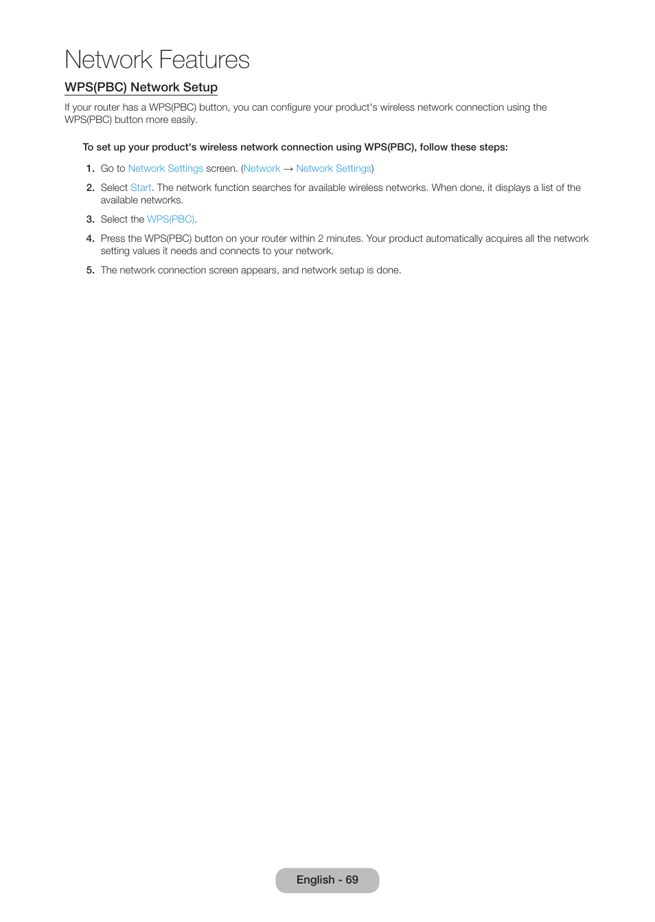 Network features | Samsung LT27B750NDX-ZA User Manual | Page 69 / 156