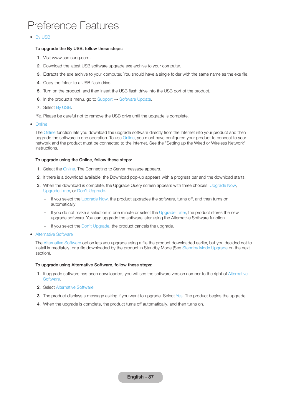 Preference features | Samsung LT27B750NDX-ZA User Manual | Page 87 / 156