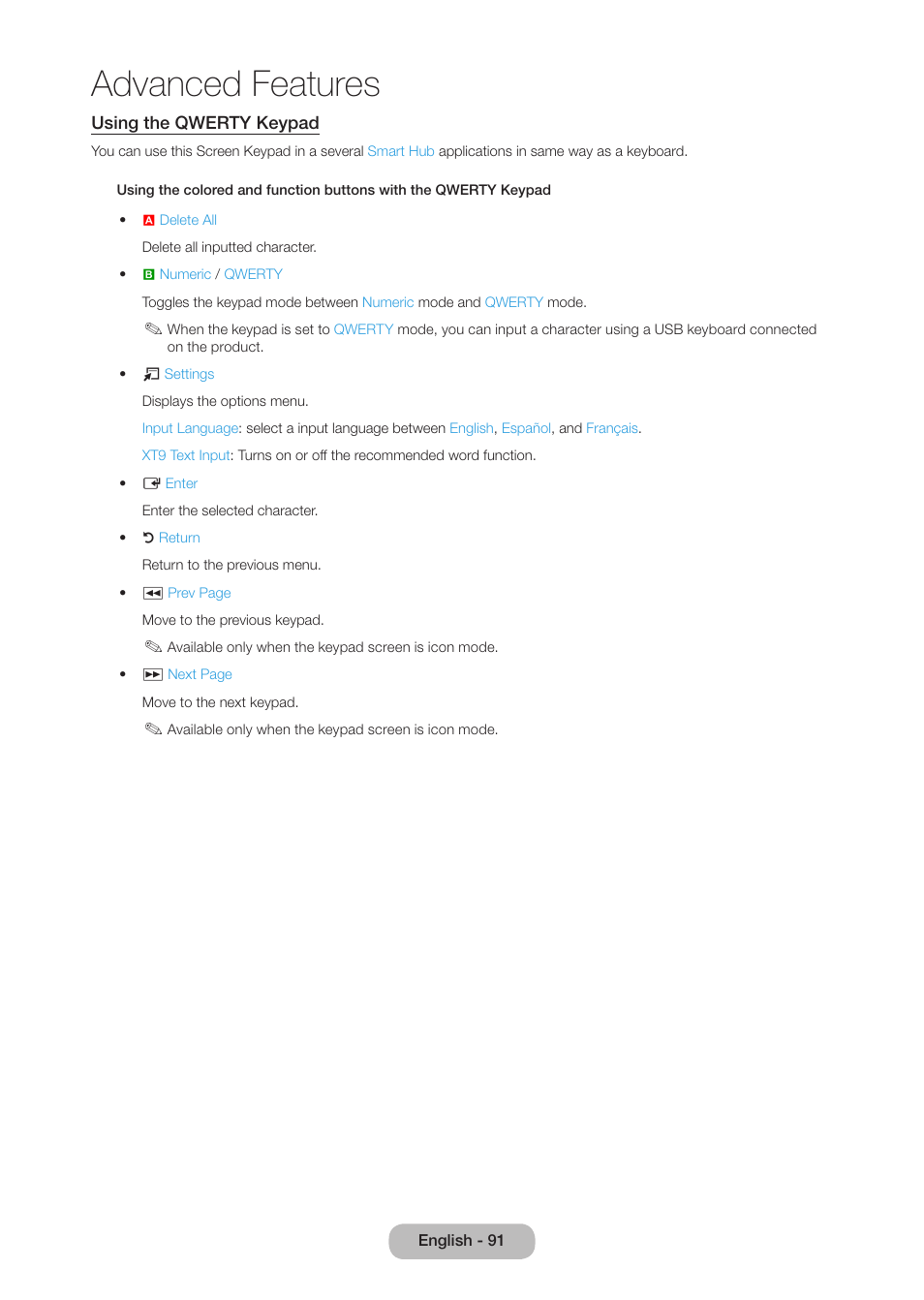 Advanced features | Samsung LT27B750NDX-ZA User Manual | Page 91 / 156