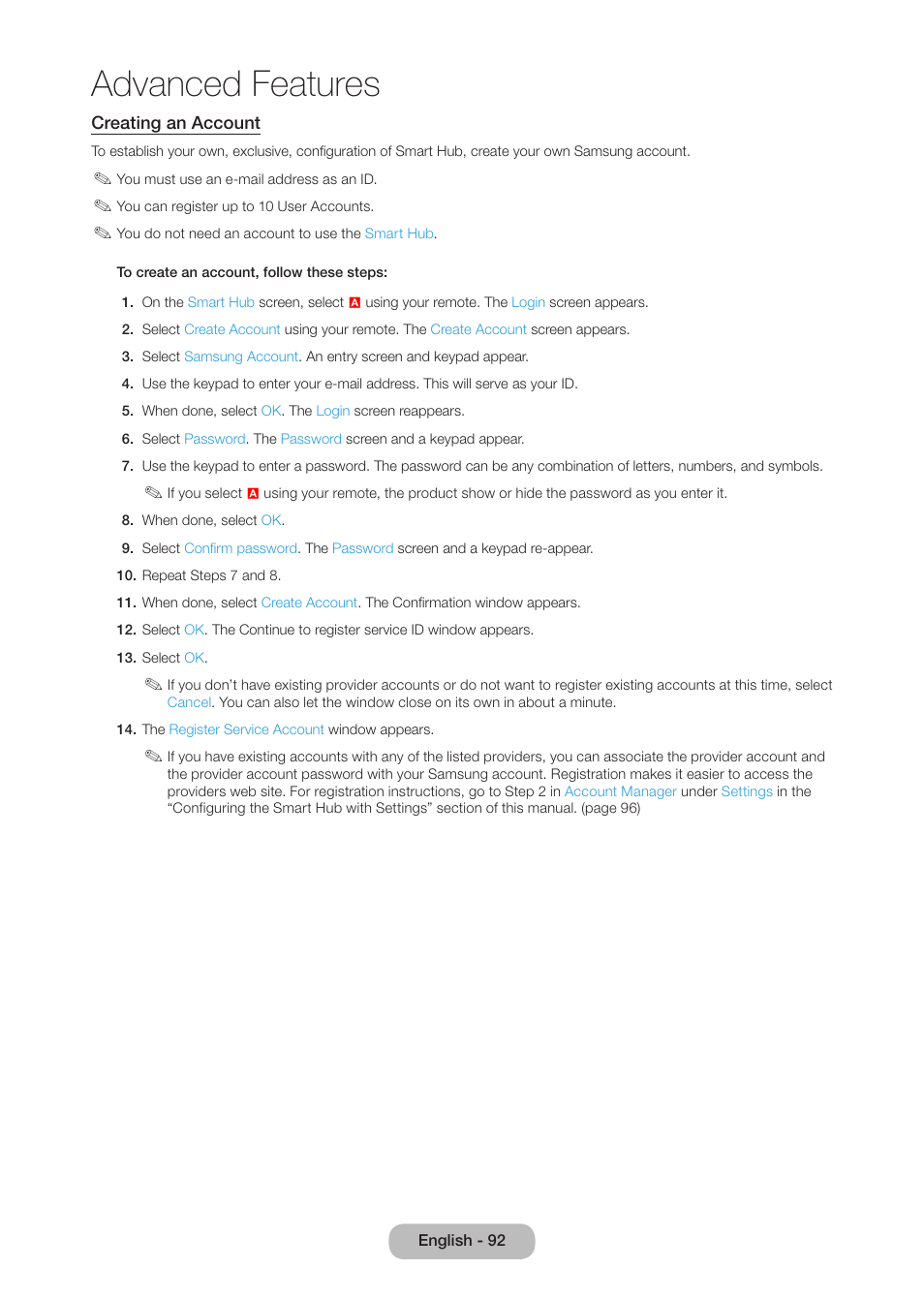 Advanced features | Samsung LT27B750NDX-ZA User Manual | Page 92 / 156