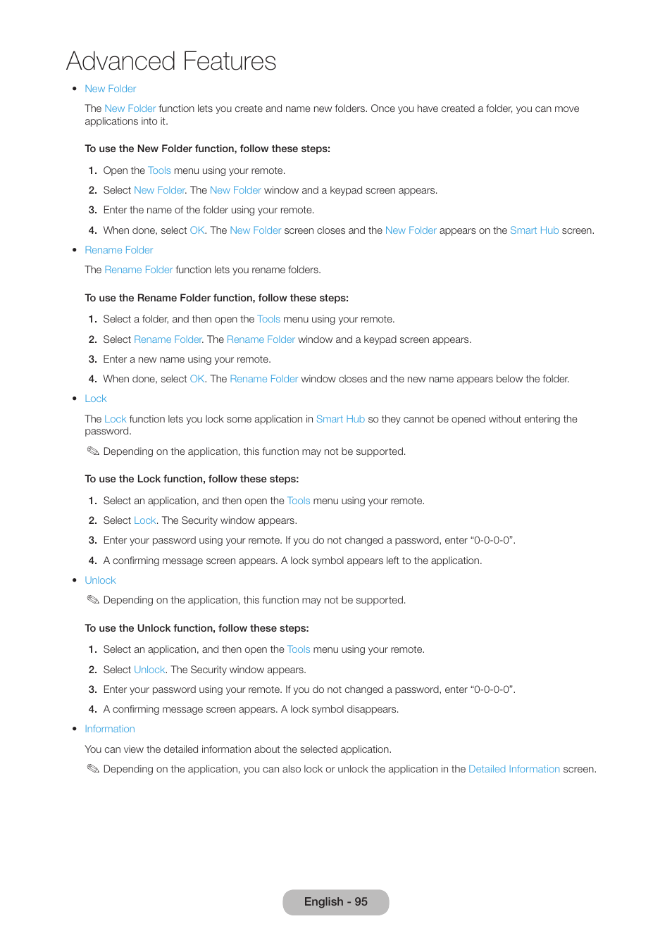 Advanced features | Samsung LT27B750NDX-ZA User Manual | Page 95 / 156