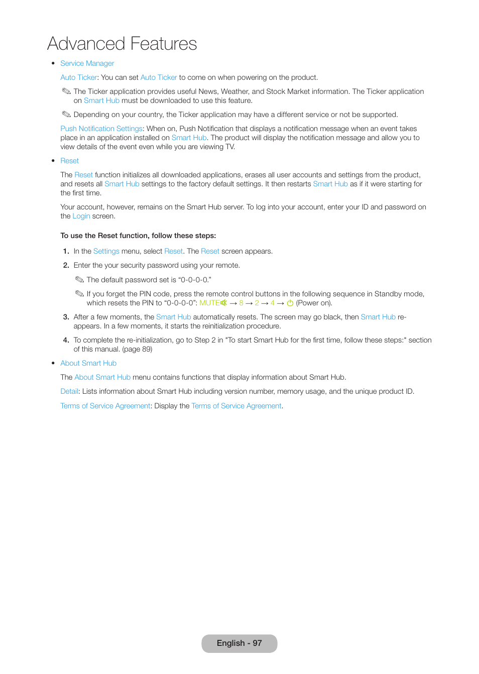 Advanced features | Samsung LT27B750NDX-ZA User Manual | Page 97 / 156