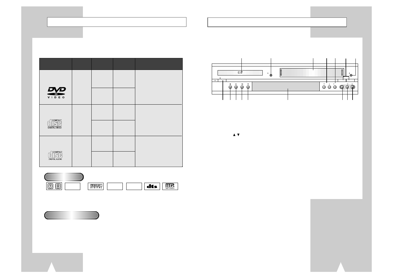 Front panel overview, Disc type and characteristics, Ntsc | Samsung DVD-V2000-XAA User Manual | Page 5 / 29