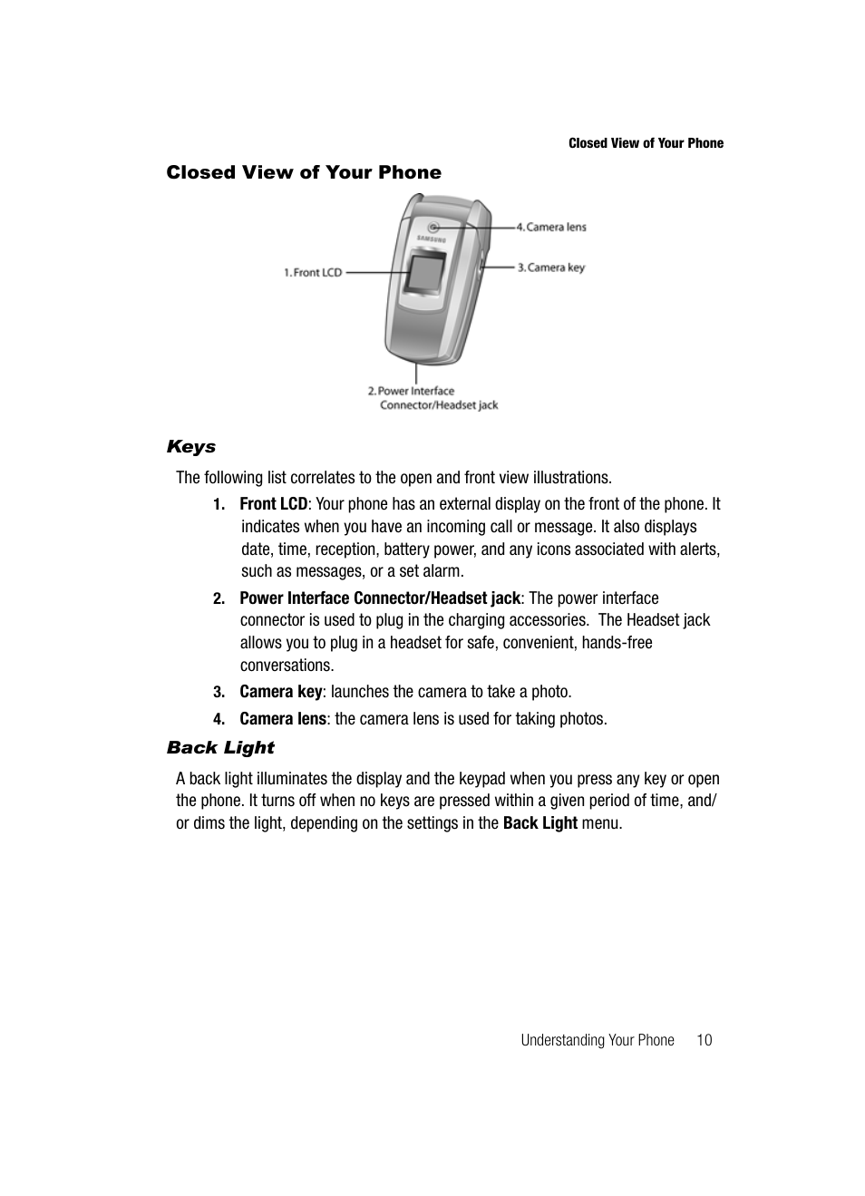 Closed view of your phone | Samsung SGH-A127WRAATT User Manual | Page 13 / 130