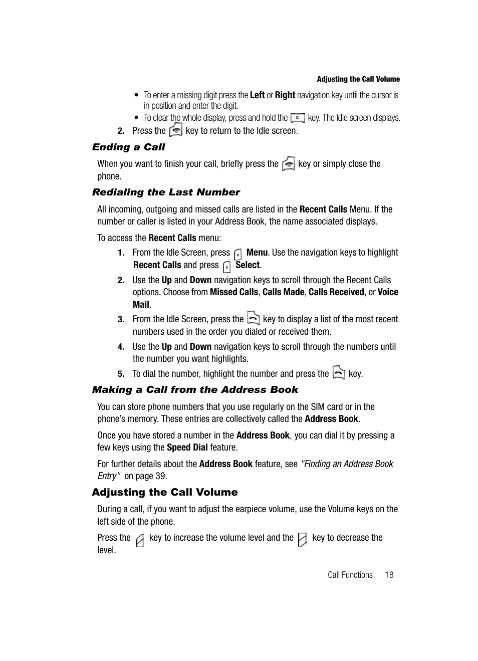 Adjusting the call volume | Samsung SGH-A127WRAATT User Manual | Page 21 / 130