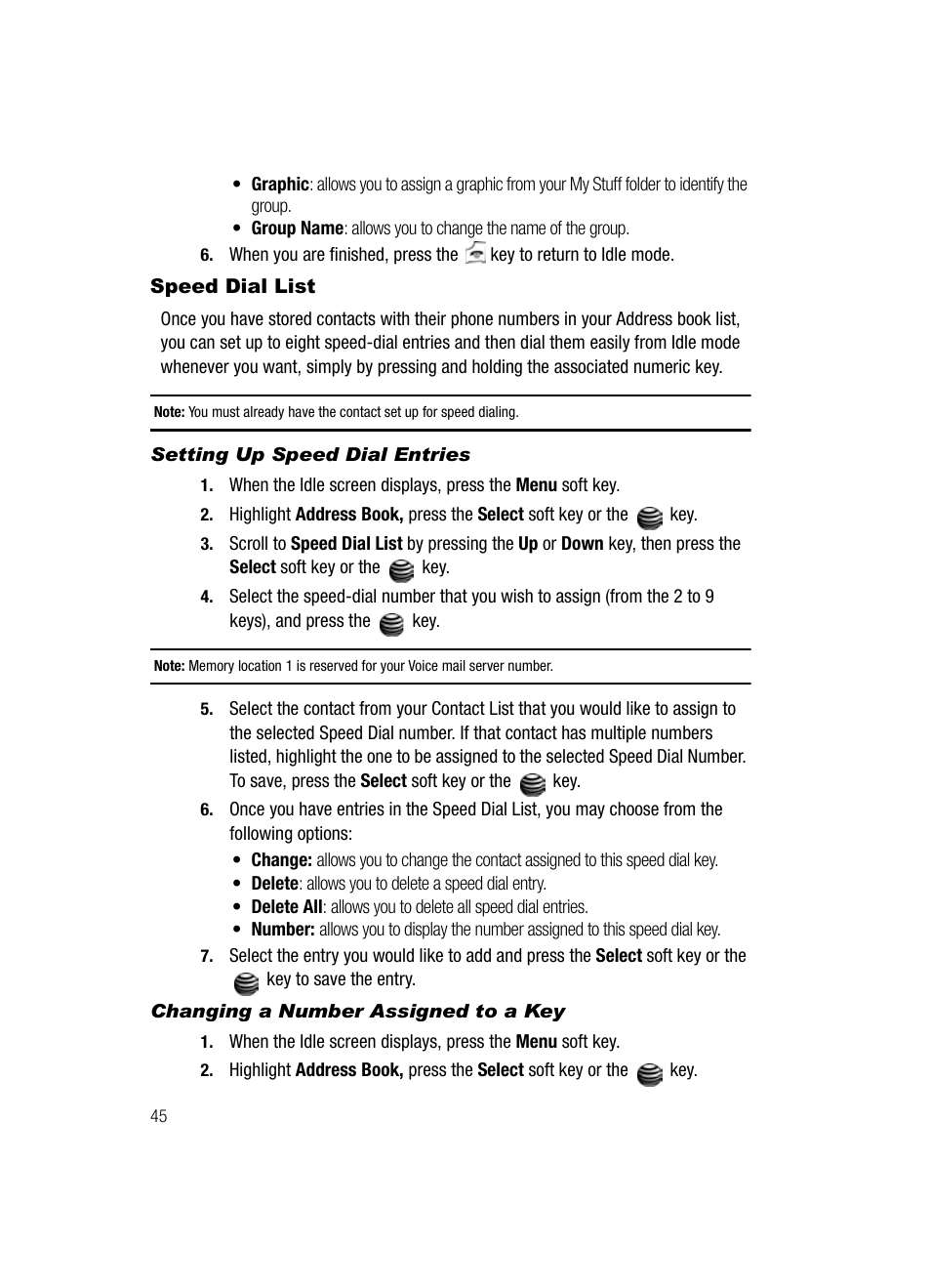 Speed dial list | Samsung SGH-A127WRAATT User Manual | Page 48 / 130